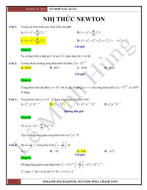 Bài tập Đại số Lớp 11 Nhị thức Newton - Lê Minh Hùng